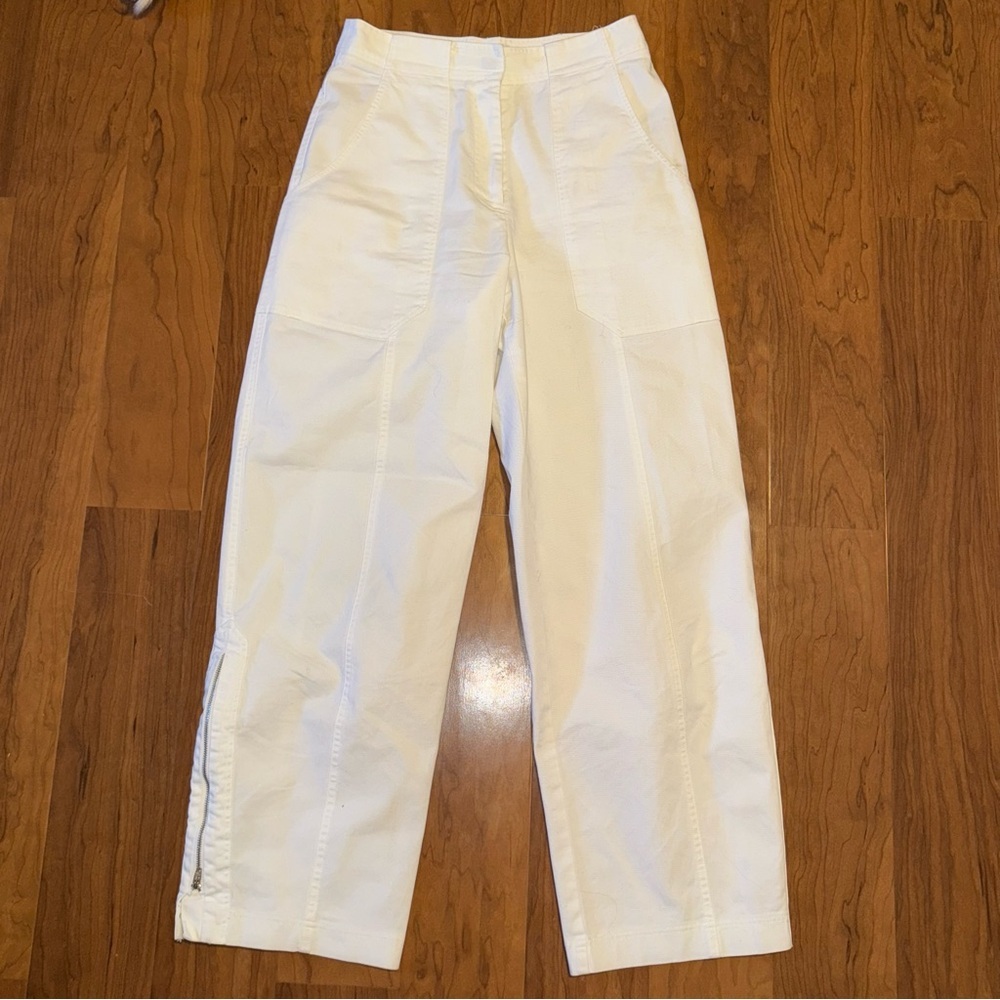 MATTEAU Wide Straight‎ Leg Trouser Pant Organic Cotton White Zipper size 4